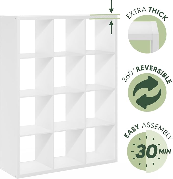 Furinno Cubicle Book Shelf, 12-Cube Bookshelf, Extra Thick Frame Reversible - Image 6