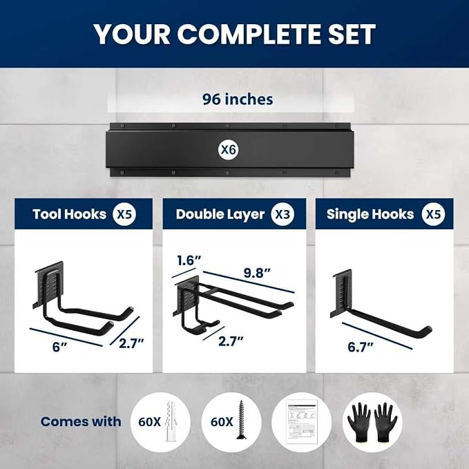 96'' All-Metal Garage Tool Organizer Wall Mount – Heavy-Duty Tool Rack Holds - Image 2