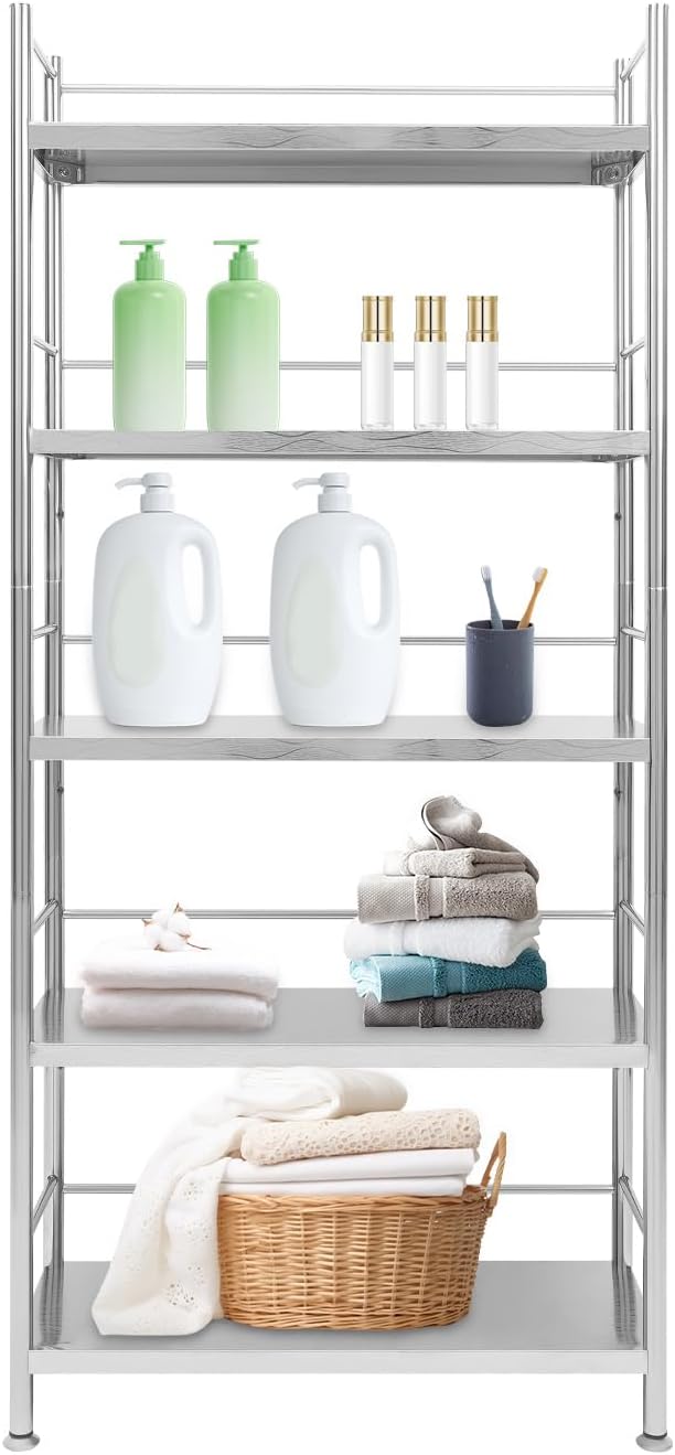5-Tier Stainless Steel Shelf, Heavy Duty Storage Rack - Image 6