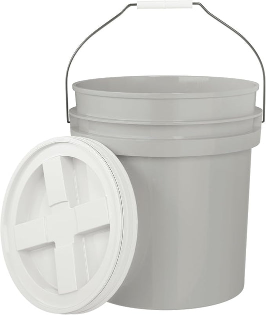 5-Gallon Grey Bucket Pail with Gamma Seal Screw on Airtight Lid, Metal Handles by EconoHome
