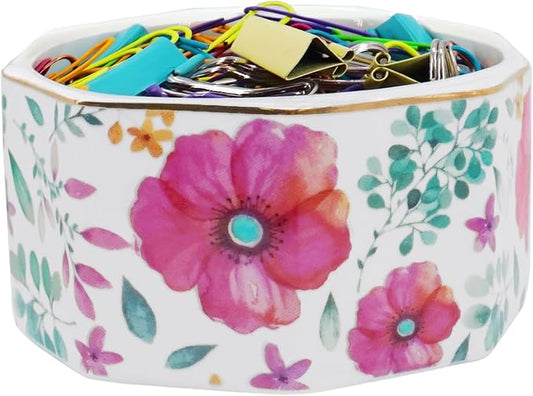 Ceramic Paper Clip Holder Gold Line Paper Clip Dispenser Organizer by LEAZUL