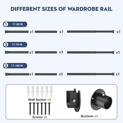 Heavy Duty Closet Rod, Adjustable 17-50 in, 1.3" Diameter | Black, Suitable - Image 4