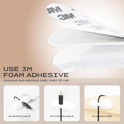 USB Cable Organizer Clips Cord Holder, 6 Packs White Self Adhesive Desk Cord - Image 4