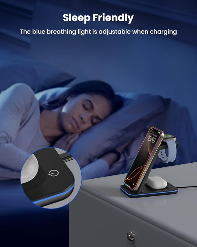 Wireless Charger Stand, CIYOYO 3 in 1 Fast Wireless Charging Station Dock - Image 5