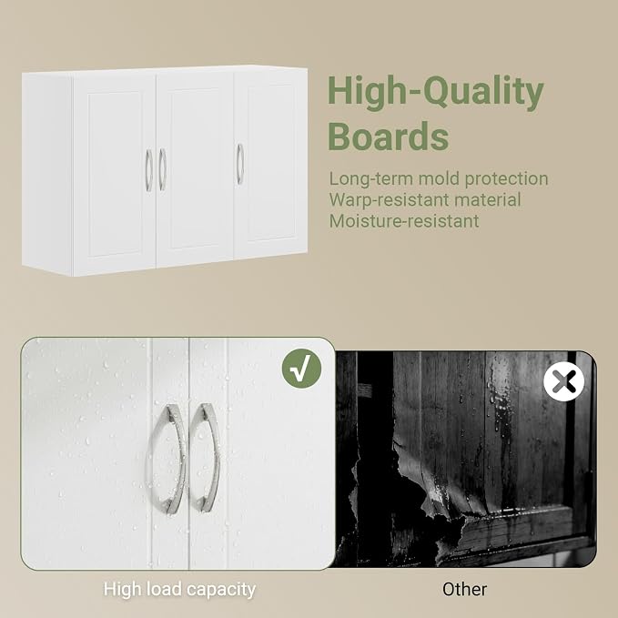 SoBuy Bathroom Wall Cabinet, Large 3-Door, 23.6 x 11.8 x 35.4 in, Kitchen & - Image 5
