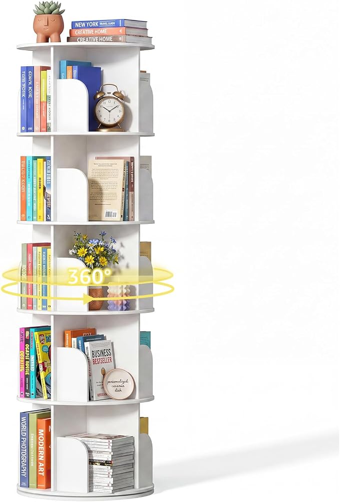 DUMOS 5 Tier Rotating Bookshelf Tower, Study Spinning Bookshelf by DumosLifestyle