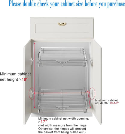DINDON 2 Tier Pull Out Cabinet Organizer Heavy-Duty Metal Sliding Drawer Shelf - Image 4
