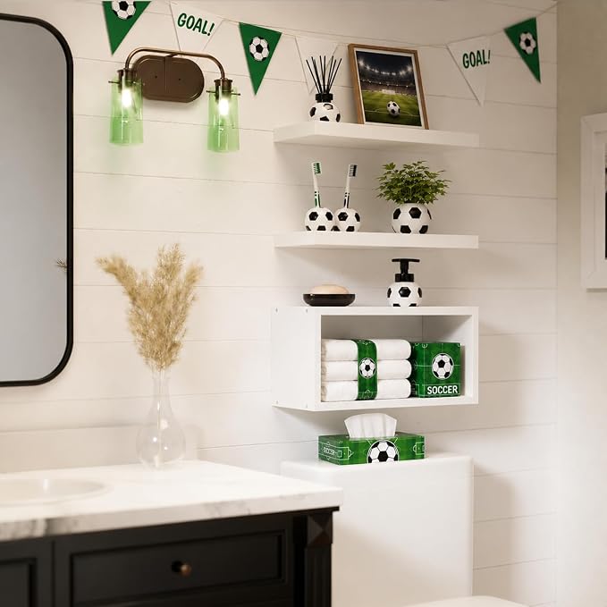 RICHER HOUSE 3-Set White Floating Wall Shelves, Bathroom Shelf Over Toilet | - Image 3