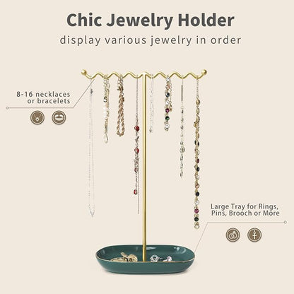 Elegant Jewelry Holder Stand: Metal Tree & Ceramic Tray Organizer - Image 5