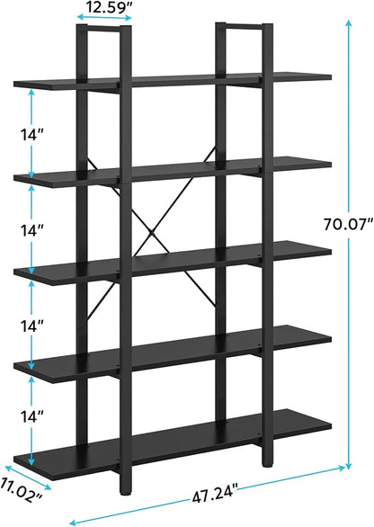 Tribesigns 5-Tier Bookshelf, Vintage Industrial Style Bookcase 72 H x 12 W x - Image 3