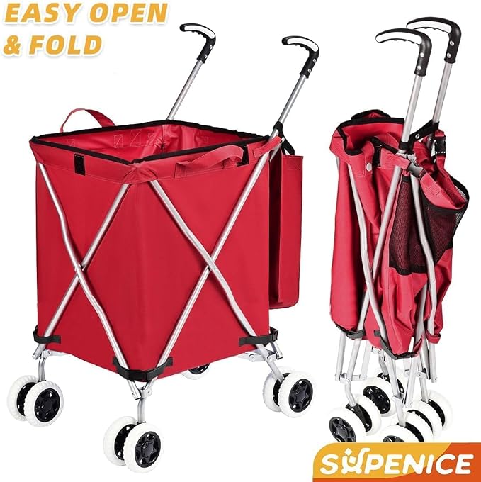 Folding Shopping Cart for Groceries, Water-Resistant Heavy-Duty Canvas Trolley - Image 9