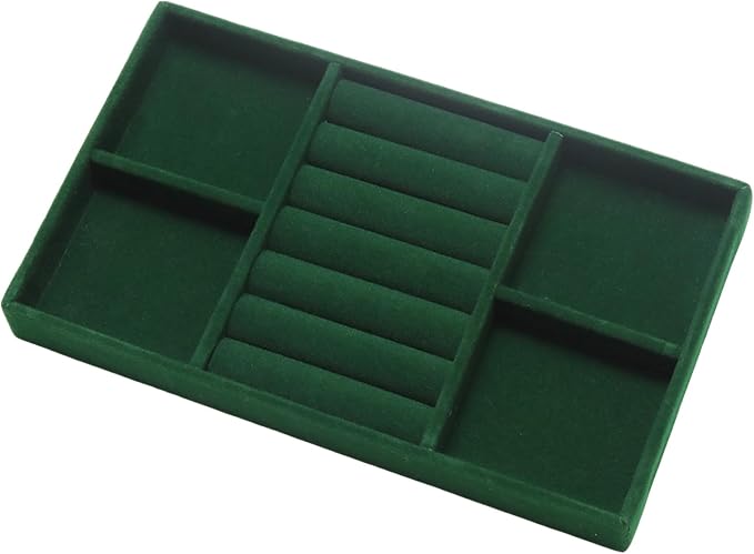 Velvet Jewelry Trays for Drawers, Dark Green 2-in-1 | Stackable Jewelry Drawer by Unknown