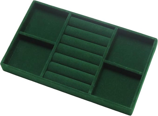 Velvet Jewelry Trays for Drawers, Dark Green 2-in-1 | Stackable Jewelry Drawer by Unknown