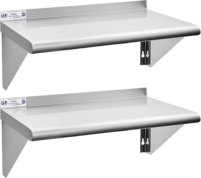 Hally Stainless Steel Shelf Wall Mounted Metal Shelf Wall Shelf 12 x 24 NSF by HallySinksTablesH