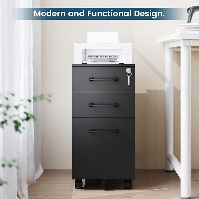 MIIIKO File Cabinet 3 Drawers on Wheels Under Desk, Filing Cabinet - Image 4