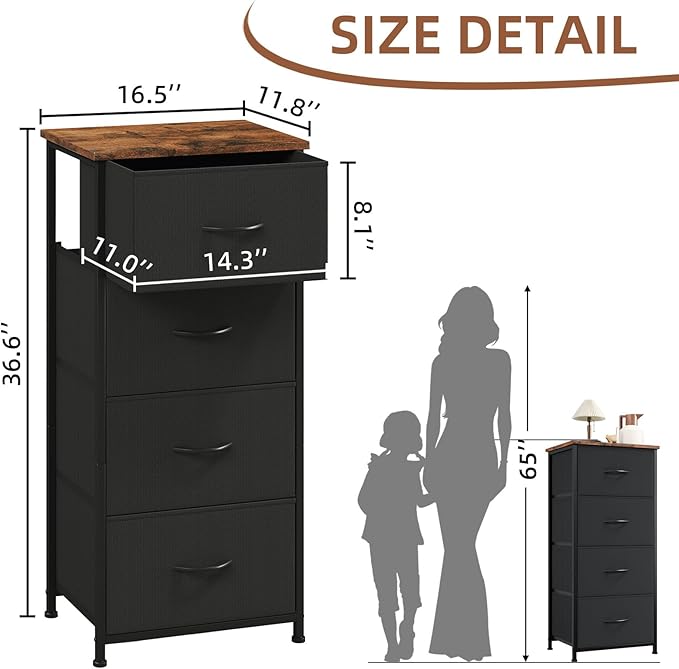 Somdot Dresser for Bedroom, 4 Drawer Storage Cabinet, Closet Organizer | Tall - Image 3