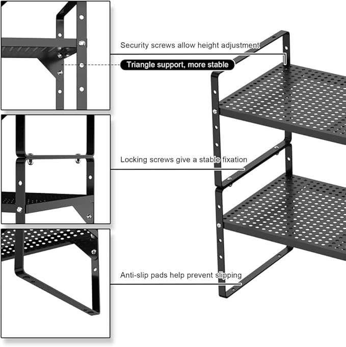 Expandable Kitchen Cabinet Shelf Organizers, Stackable Metal Pantry Storage - Image 5