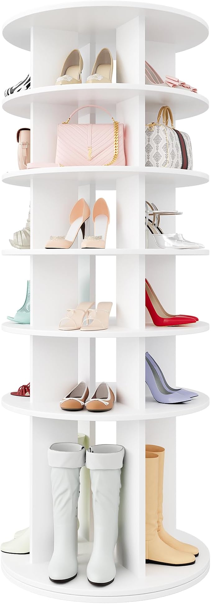 YESHOMY 6-Tier Rotating Shoe Rack Tower, 360° Spinning Vertical Shoe & Handbag by SearchallYESHOMY