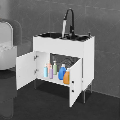 Laundry Sink Cabinet with Stainless Steel Sink and Pull-Out Faucet, Large - Image 6