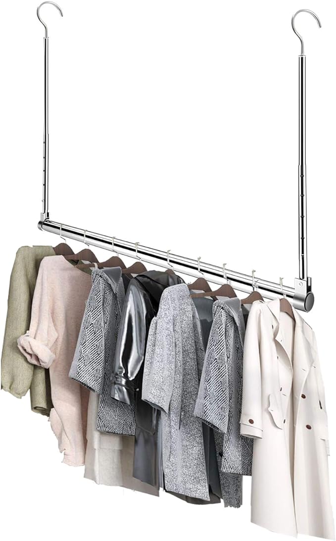 Adjustable Hanging Closet Rod, Extender Hanging Rod, Closet Hanging Organizer by Yeetburg