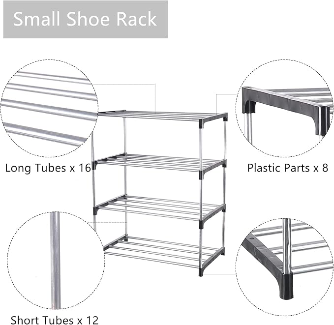 Small Shoe Rack, Narrow Stackable Shoe Shelf Organizer | - Image 5
