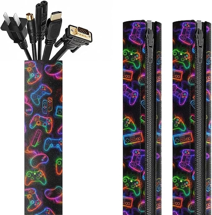 WIRESTER 2 Pack Zipper Cable Management Sleeve, 17.7 Inch Cord Organizer and by WIRESTER