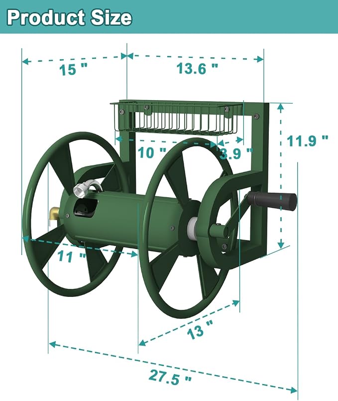 Artigarden Garden Wall Mounted Hose Reel, Outdoor Heavy-Duty Water Hose Holder - Image 2