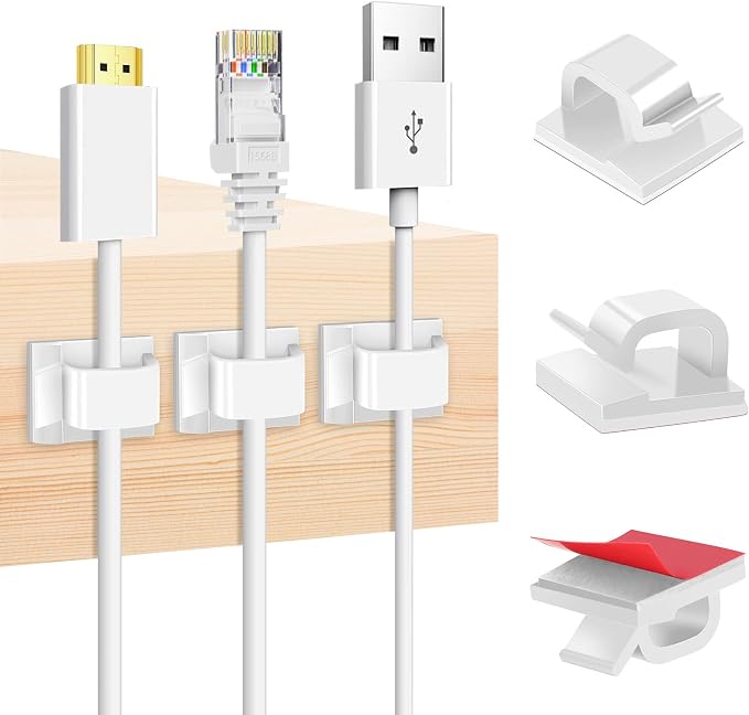 Adhesive Cable Clips White, Upgraded Wire Clips by TidyHelper