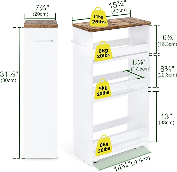 TEAMIX 4 Tier White Slim Storage Cart - Image 7