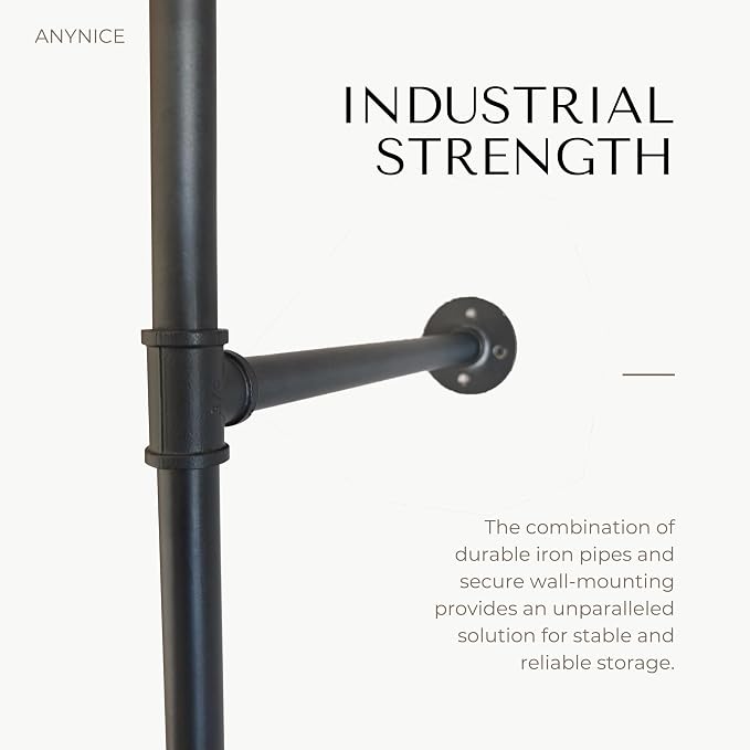 Industrial Pipe Clothing Rack, Heavy Duty Wall Mounted Clothes Rack, Retail - Image 5
