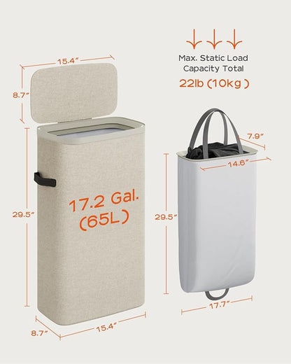 CASAMAYA Laundry Basket with Lid, Slim Laundry Hamper, 65L collapsible Laundry - Image 6