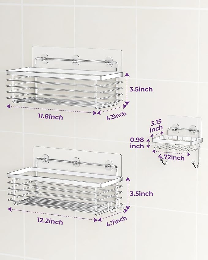 ODesign Shower Caddy 3 Pack SUS304 Stainless Steel-No Drilling-Shower Bathroom - Image 7