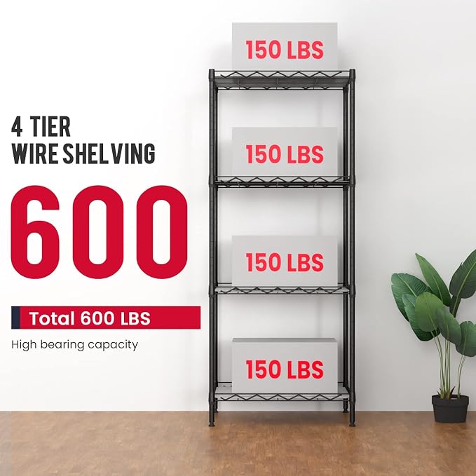 BestOffice 4-Shelf Adjustable Storage Shelving Unit Metal Rack Wire Shelf - Image 5
