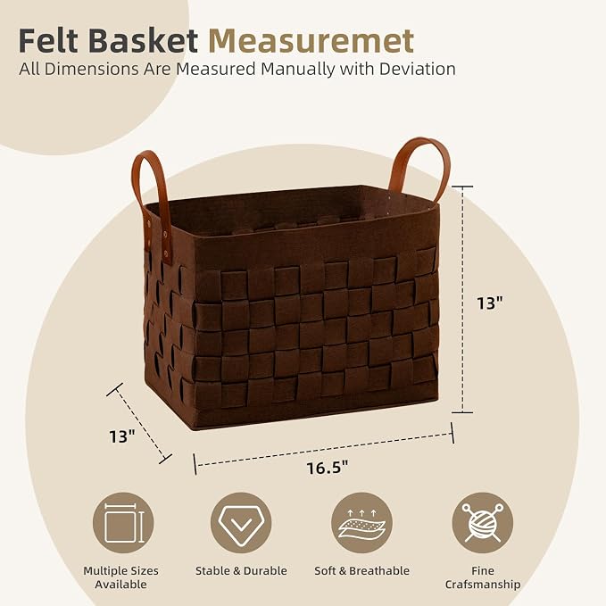 boldmonkey Laundry Basket 16.5 " x13 x13, Large Rectangular Felt Fabric Blanket - Image 4