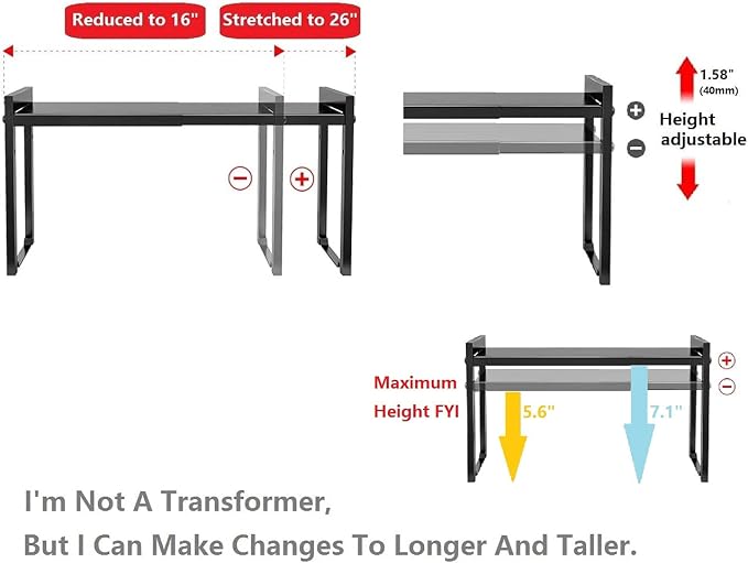 Expandable Cabinet Shelf Organizer 16-26" L Stackable Kitchen Counter Shelf - Image 9