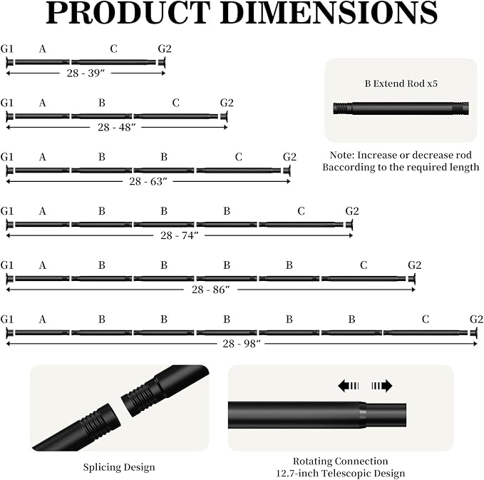 No Drilling Closet Rod, Adjustable Black Closet Rod, 28-98 Inches Closet - Image 3