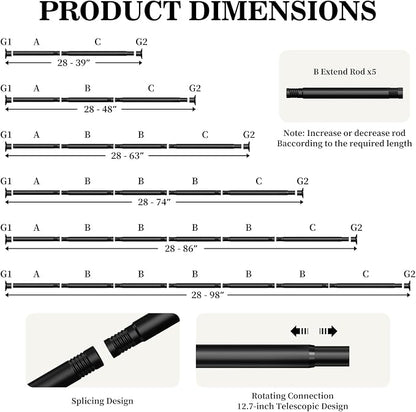 No Drilling Closet Rod, Adjustable Black Closet Rod, 28-98 Inches Closet - Image 3