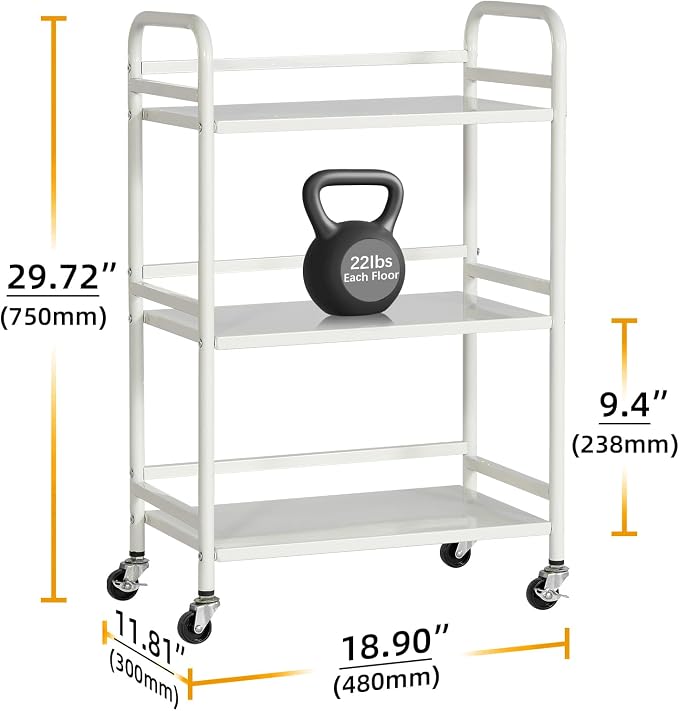 HDANI 3 Tier Rolling Cart Shelves, Heavy Duty Multifunctional Metal - Image 2