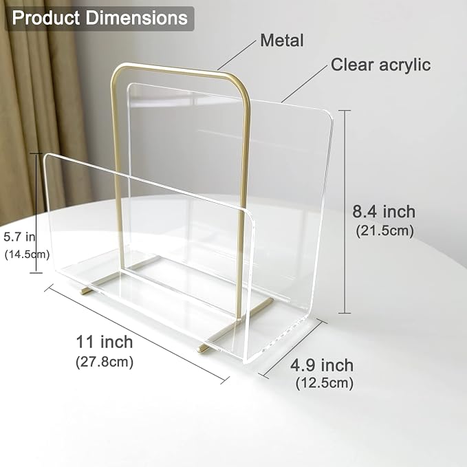 Acrylic Magazine Holder, Crystal Clear Acrylic Magazine Book Rack, Desktop File - Image 2