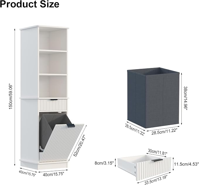White Tilt Out Laundry Hamper Tall Bathroom Storage Cabinet Hidden Laundry - Image 2