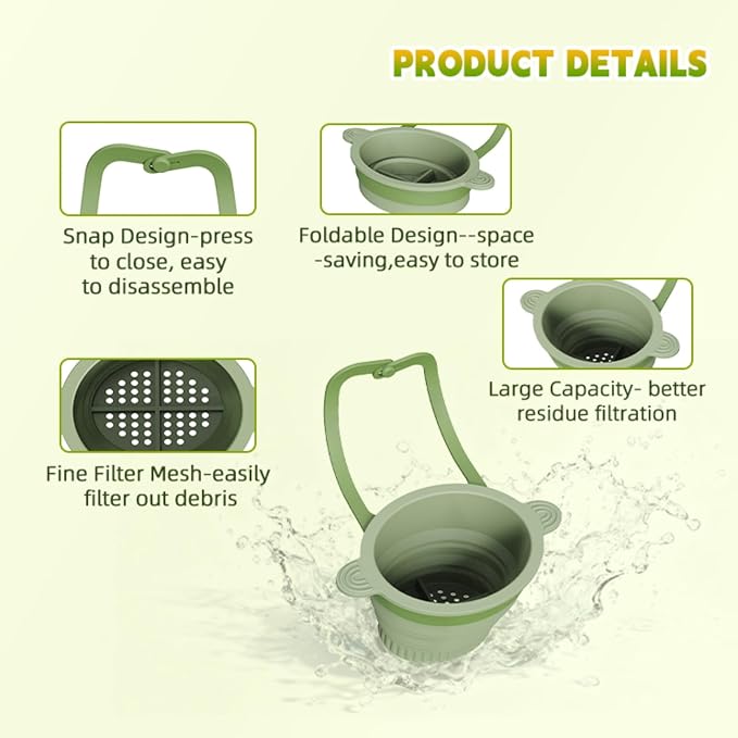 Silicone Faucet Hanging Strainer, Collapsible & Foldable Drain Basket - Image 7