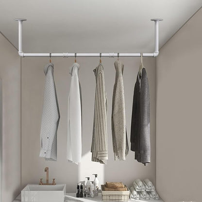 Industrial Iron Pipe Clothes Hanging Bar DIY Wall-Mounted Garment Rack Heavy - Image 6