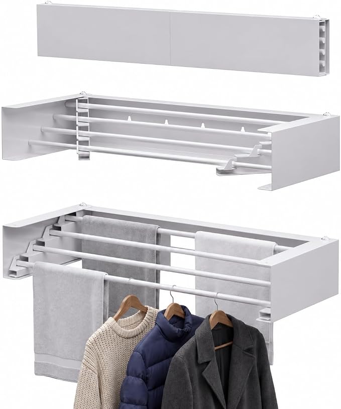 Wall Mounted Drying Rack, 23.6" Retractable Clothes Drying Rack, Heavy Duty by CEHIFIA