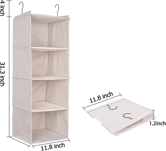 Hanging Closet Organizer and Storage, Foldable 4-Shelf Wardrobe Clothes Shelves - Image 3