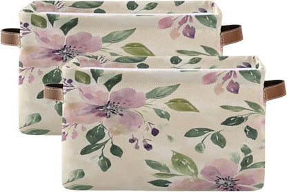 Rustic Pink Green and Purple Flower Storage Bins Box Foldable Shelf Basket by Unknown