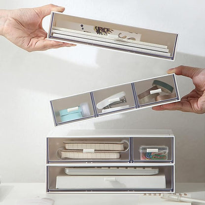 Desk Organizer with Drawers Stackable Storage Drawers, Plastic Compact Desk - Image 2