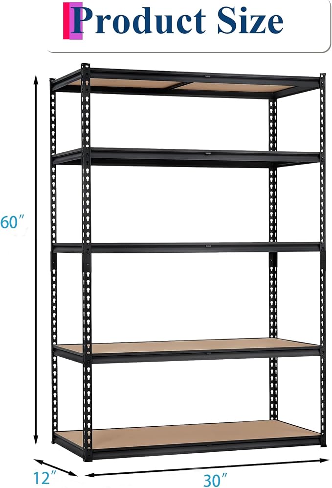 Heavy Duty Garage Storage Shelves, 5-Tier Metal Adjustable Shelving Unit - Image 2