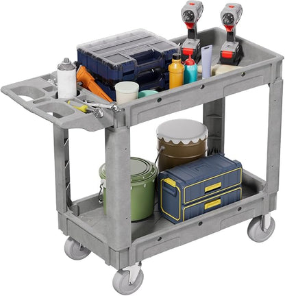 2 Tier Plastic Rolling Utility Cart on Wheels, Heavy Duty Tool Cart by Bettertoolsforbetterlife
