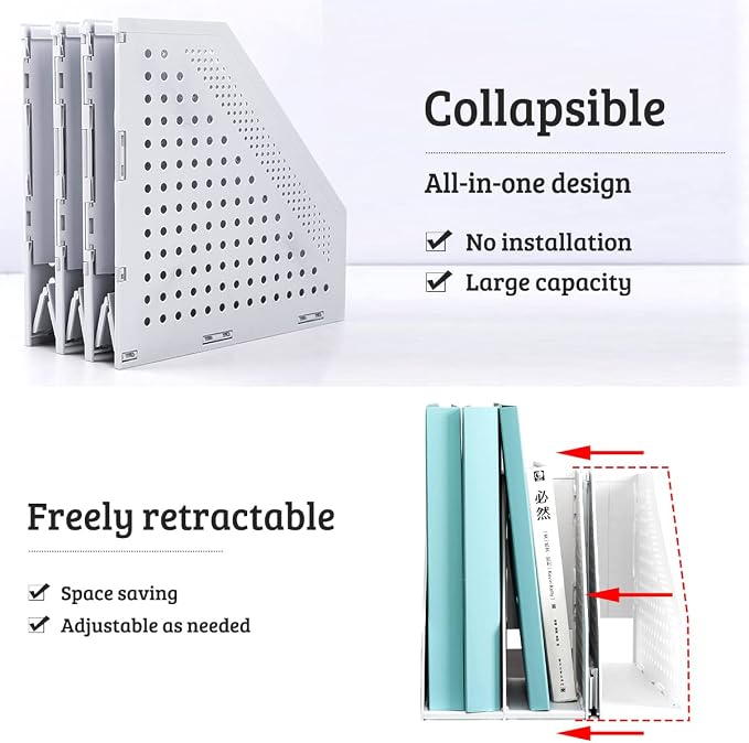 SAYEEC 2Pcs Collapsible Plastic Magazine File Holder Vertical Binder Storage - Image 3
