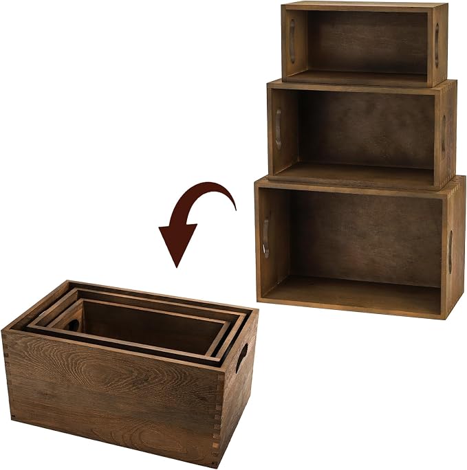 Hedume Set of 3 Nesting Wooden Crates, Wood Crate Box - Image 2